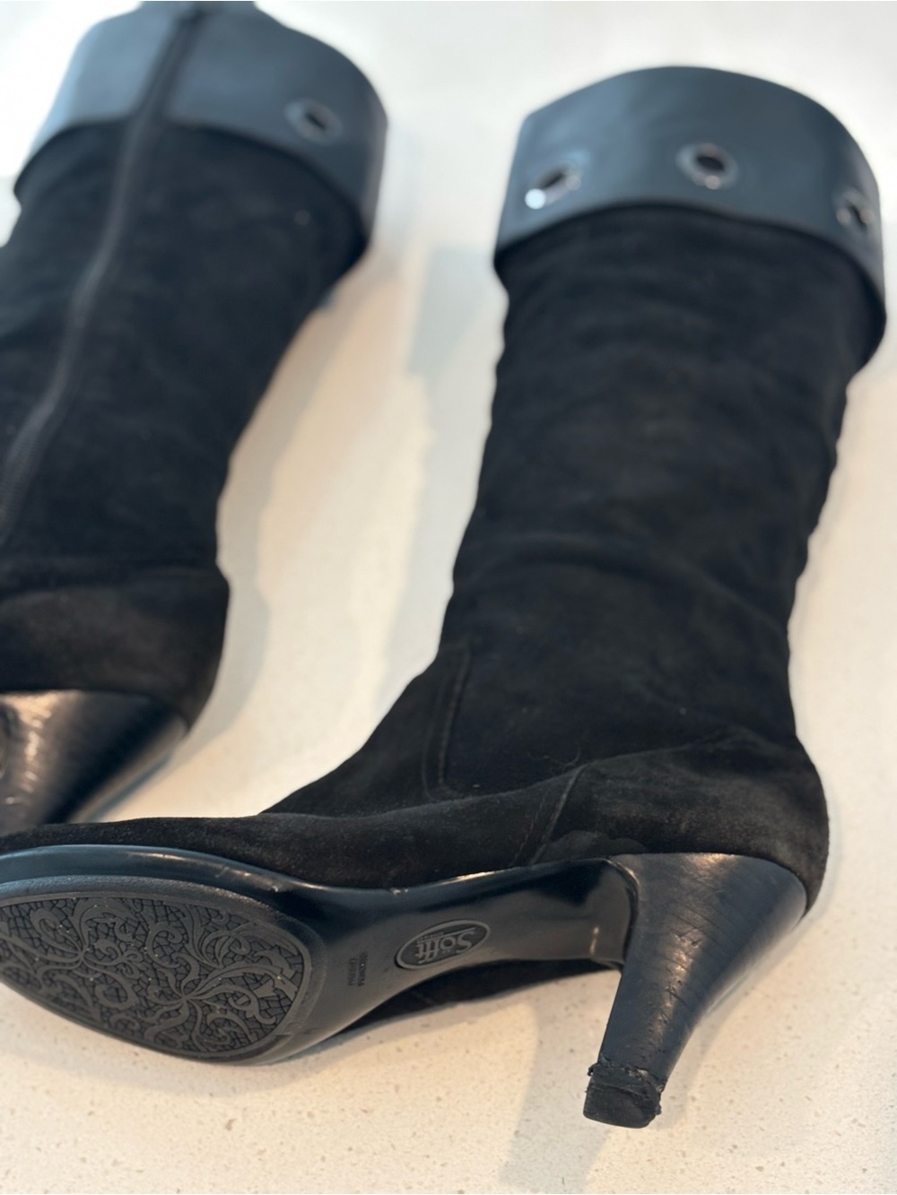 Soft brand Women's Black Suede Mid-Calf Heel Boots